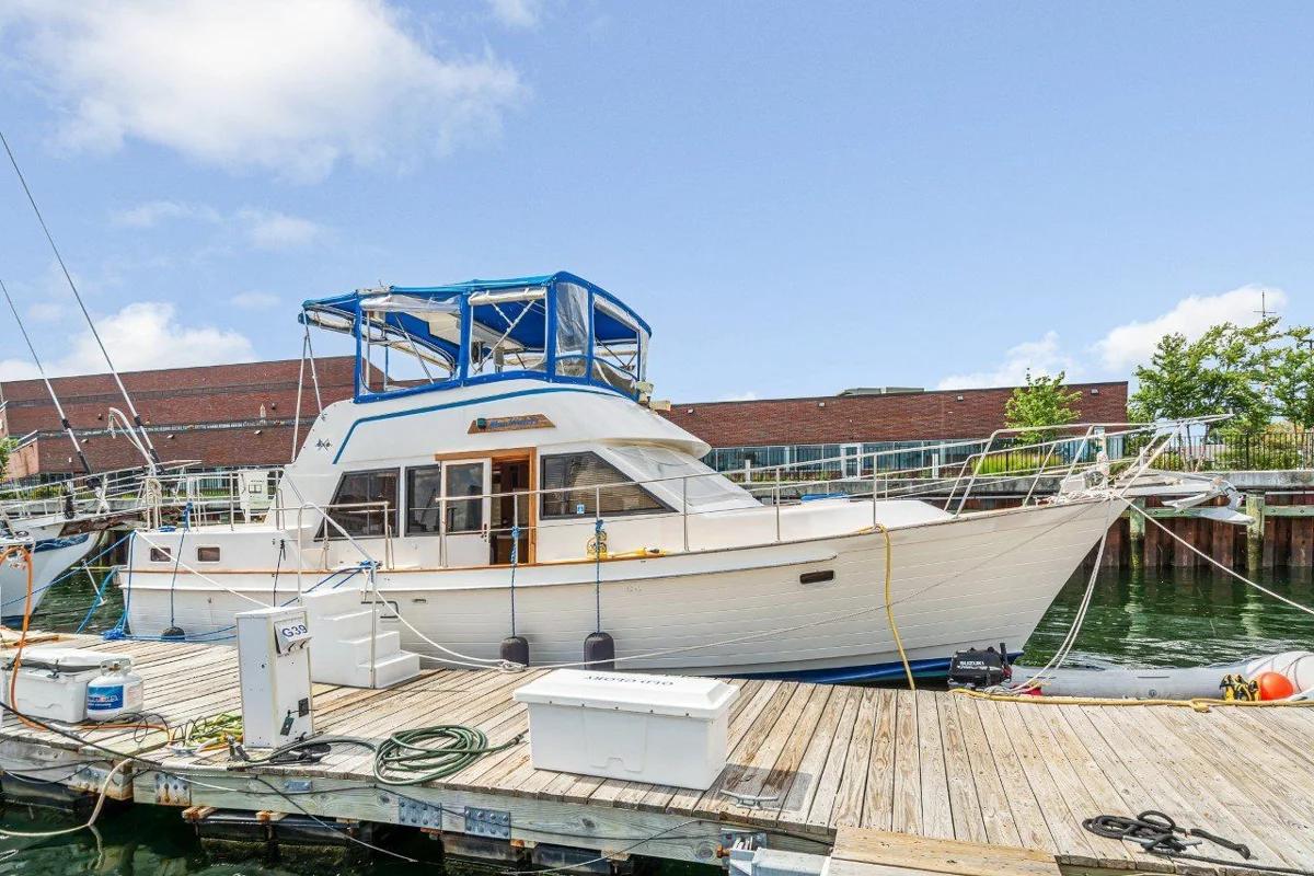 Blue Waters motor yacht tied up at the marina
