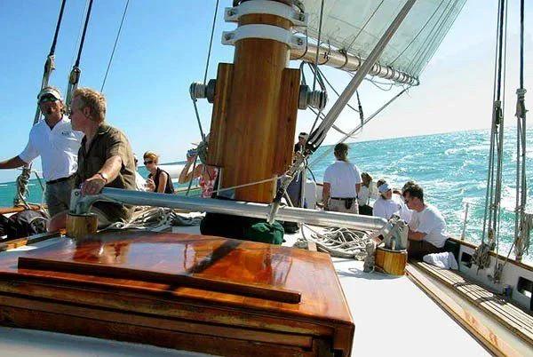 Guests enjoying a charter aboard a traditional sailing vessel