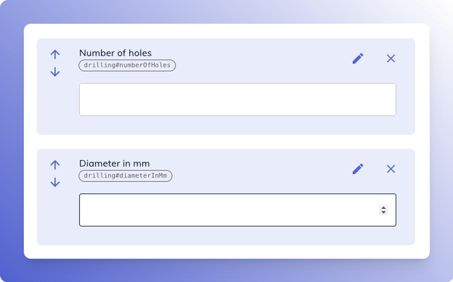 List of inputs previews, with their corresponding variable name