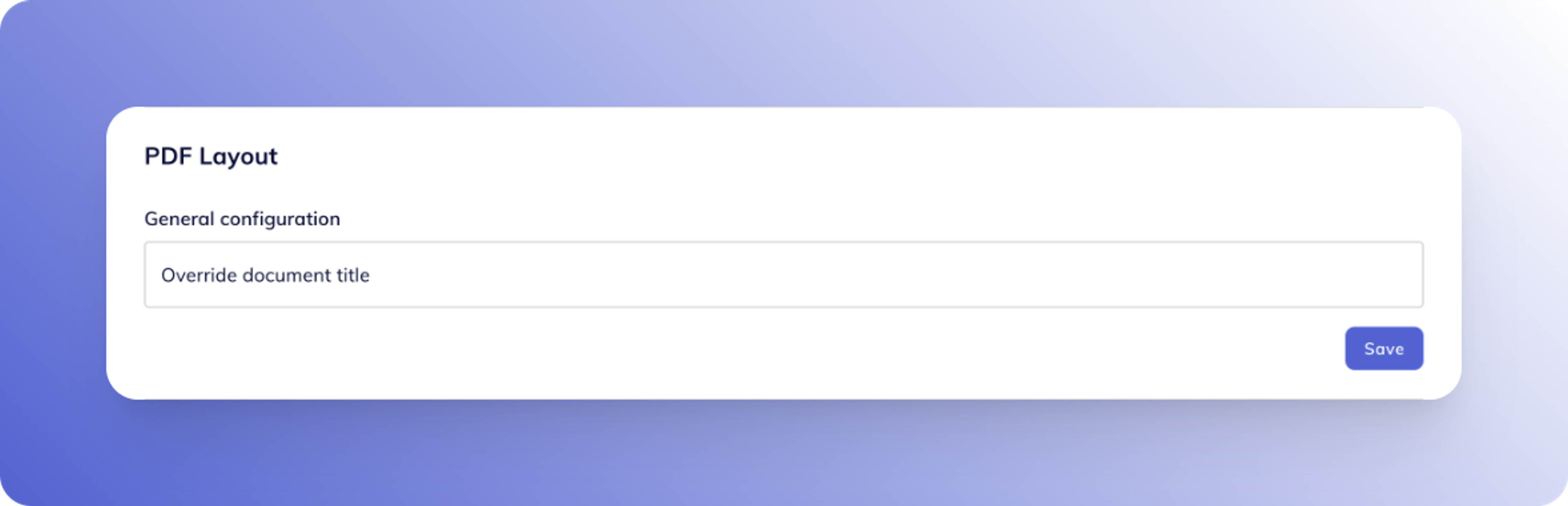 PDF settings screen with a custom "Override document title" field