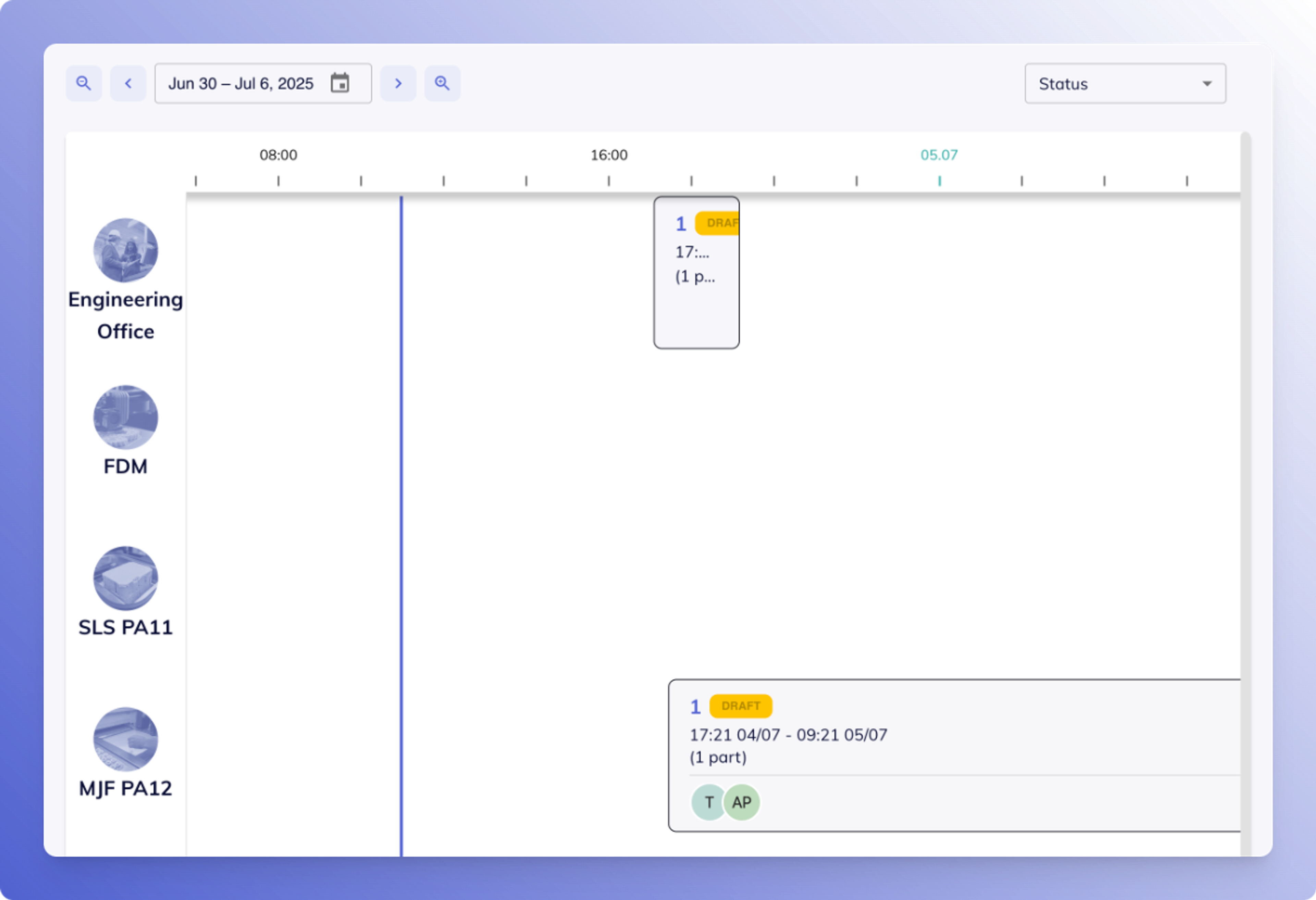 Calendar view, with multiple process categories and their batches