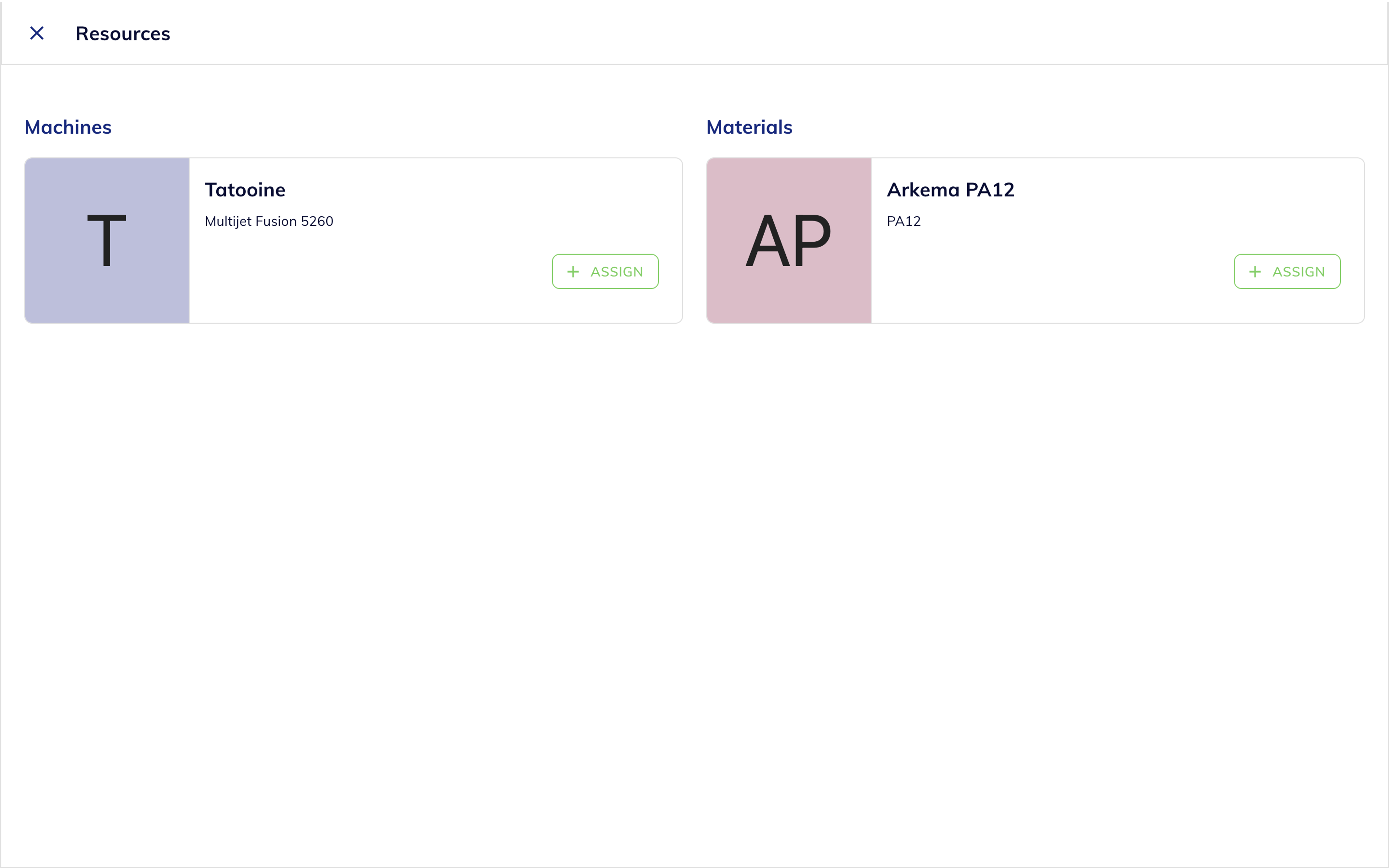 Assign resources (machines and materials) to a batch