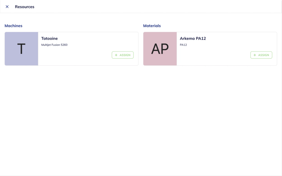 Assign resources (machines and materials) to a batch