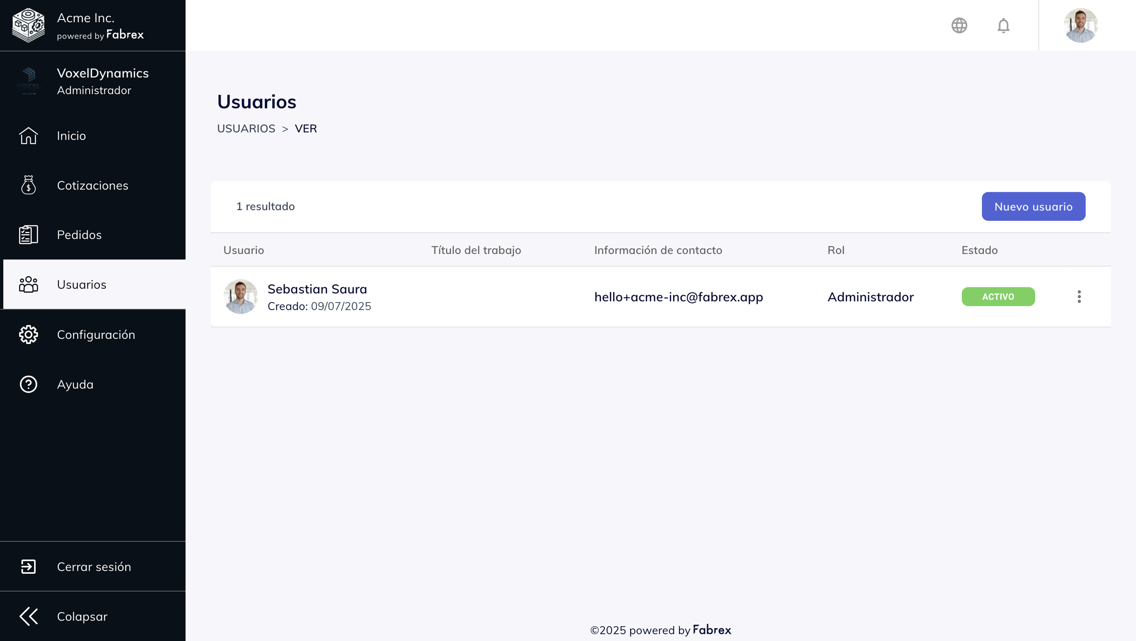 Users table dashboard