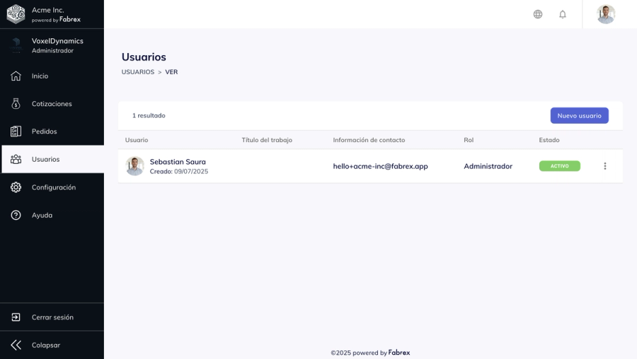 Users table dashboard