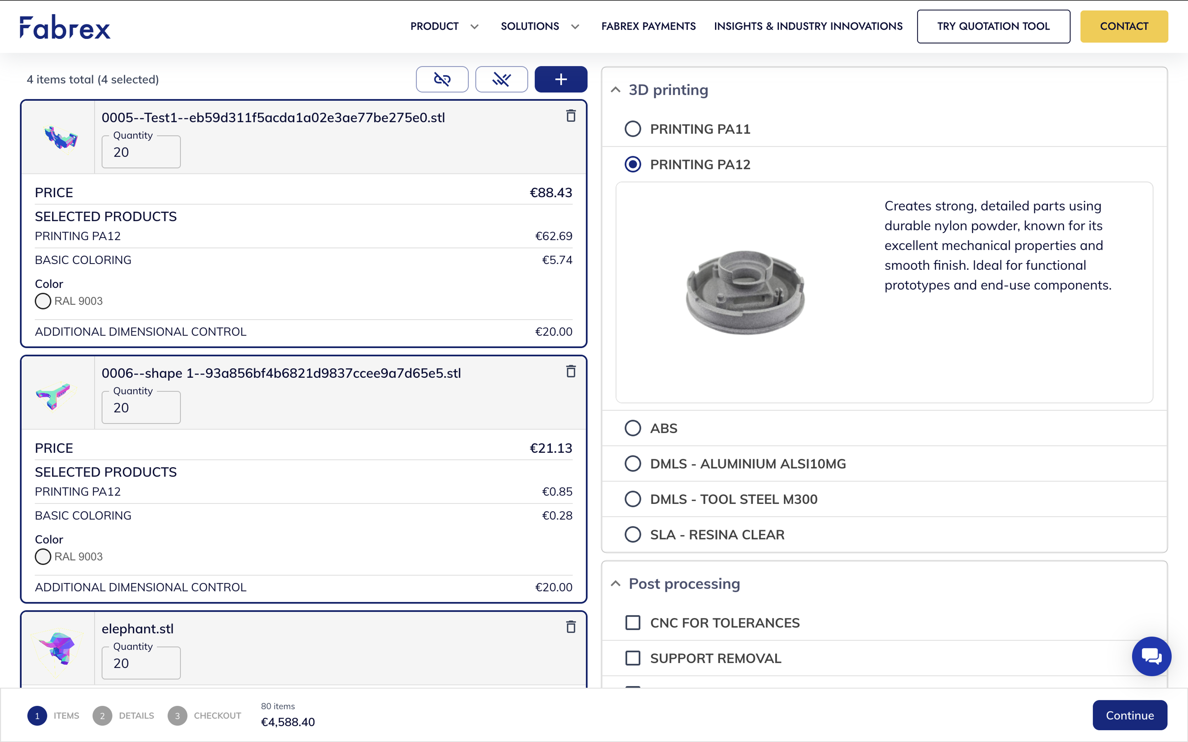 Customer-facing portal showing a step-by-step quote interface aligned with internal quote UI.