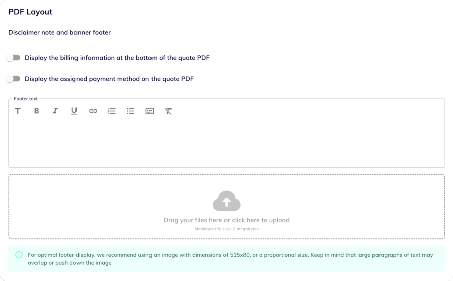 Settings for Quote PDF