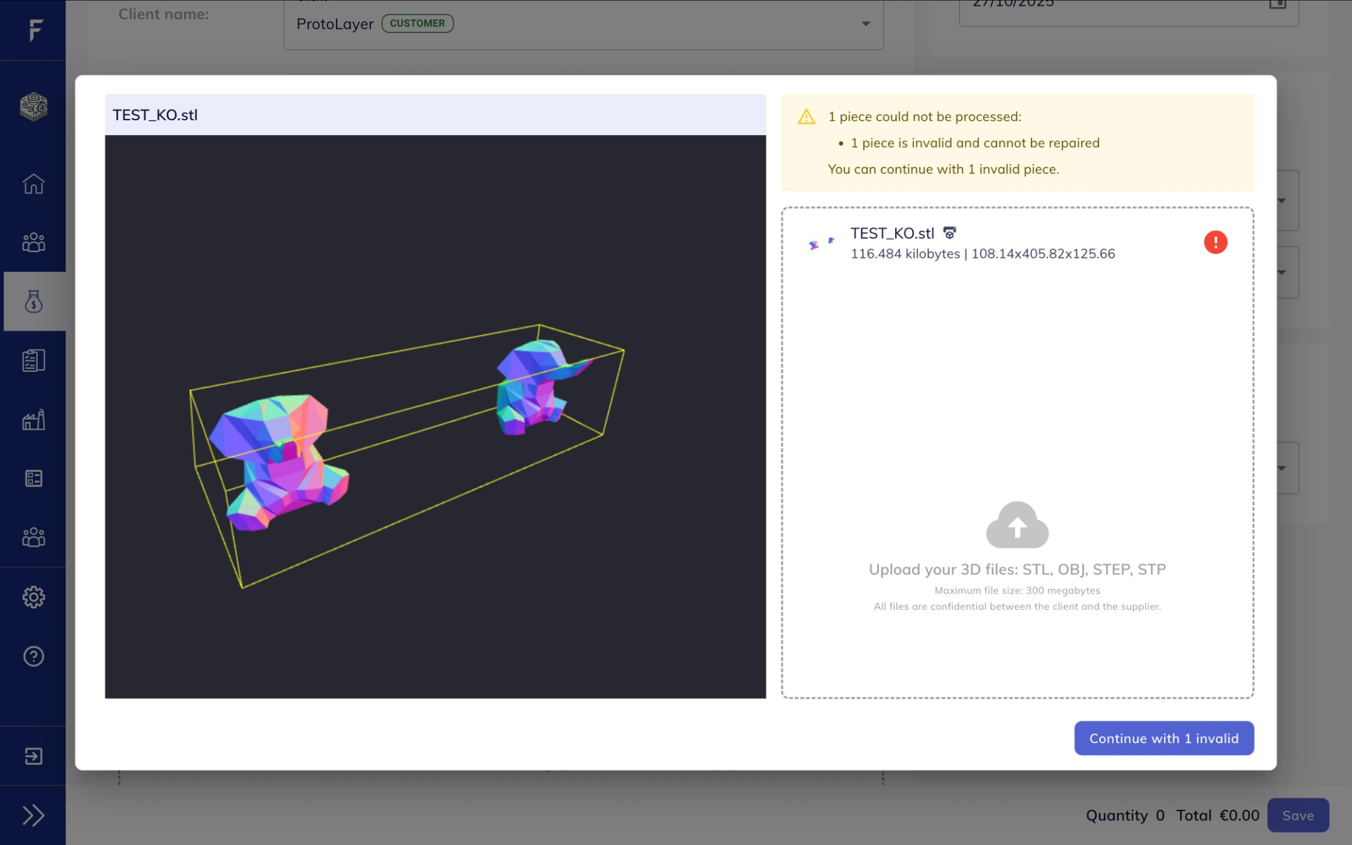 Previsualization of a file that could not be processed but you can continue with the invalid piece