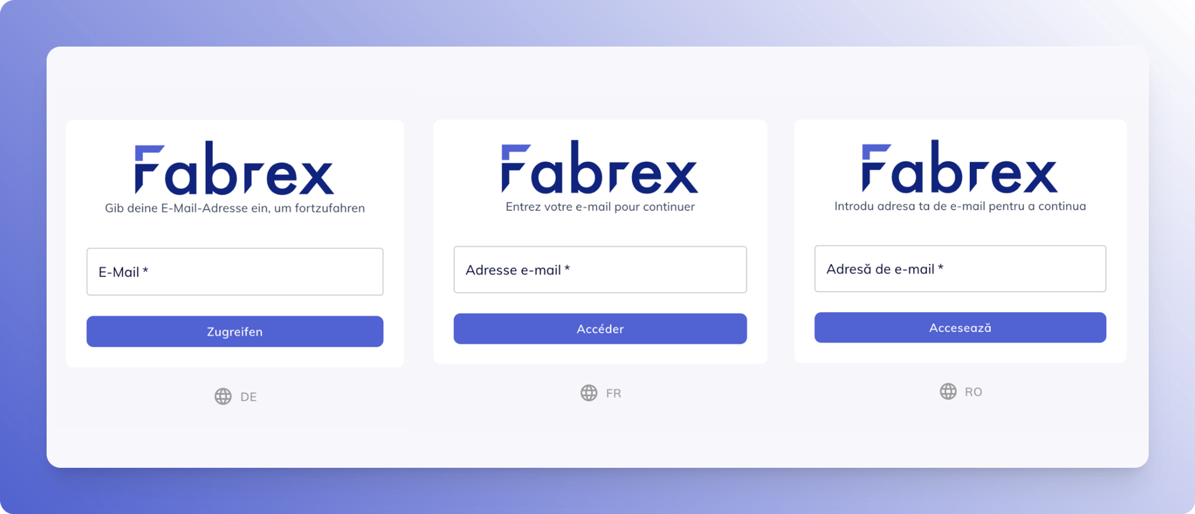 Fabrex access form in the 3 new languages: german, french and romanian