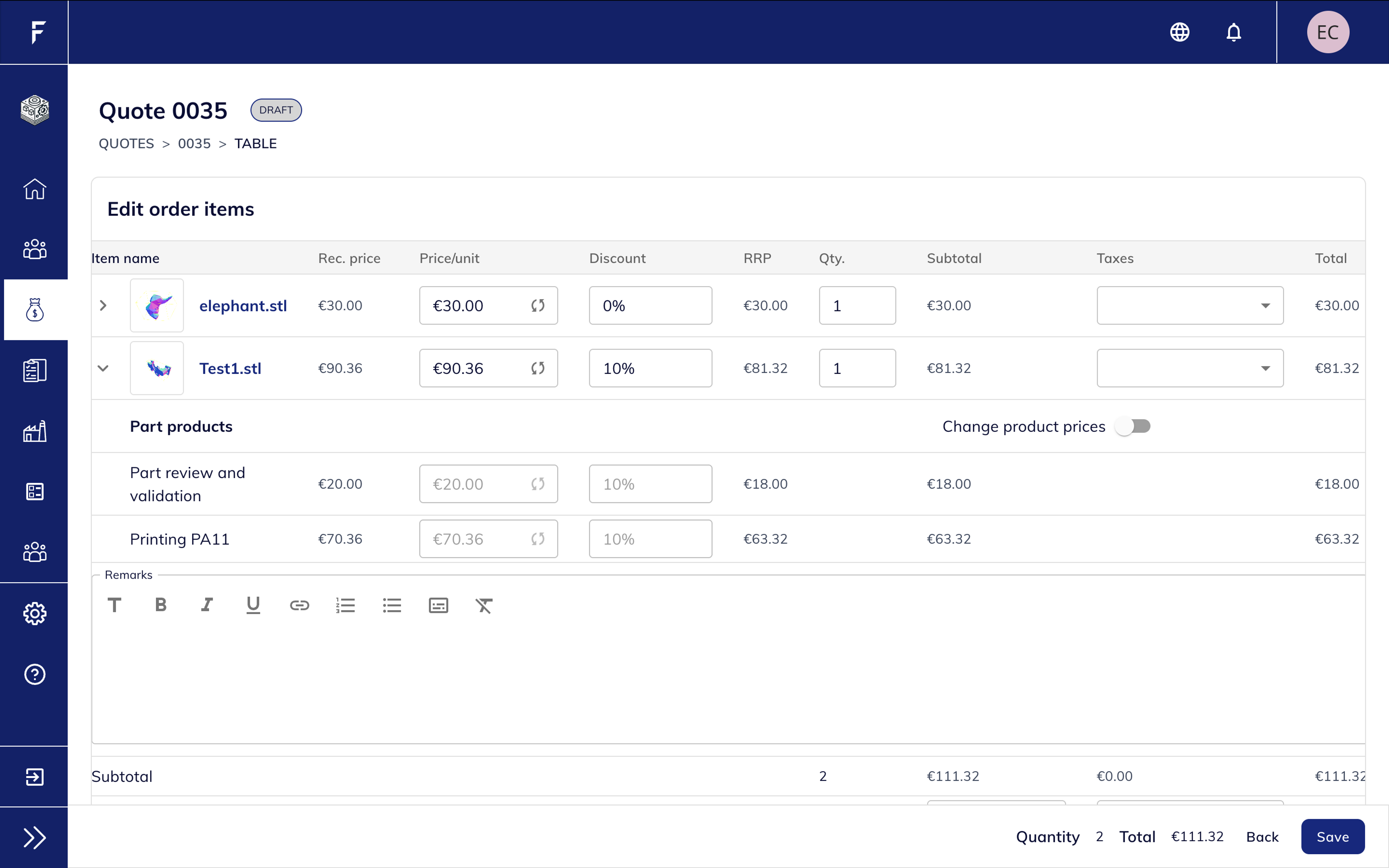 Edit Prices Page Redesign
