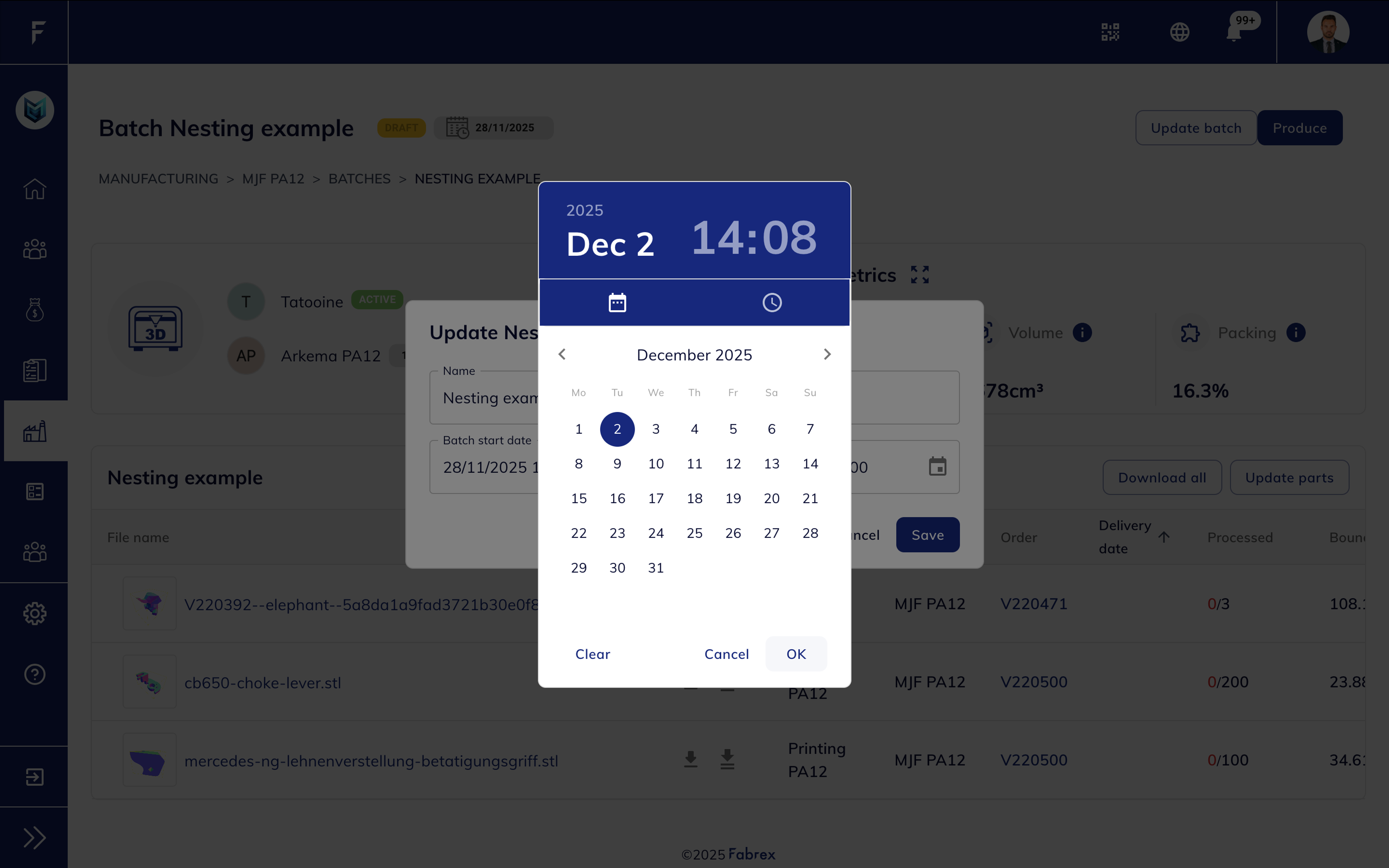 Set start and end date pop-up window