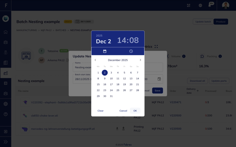 Set start and end date pop-up window