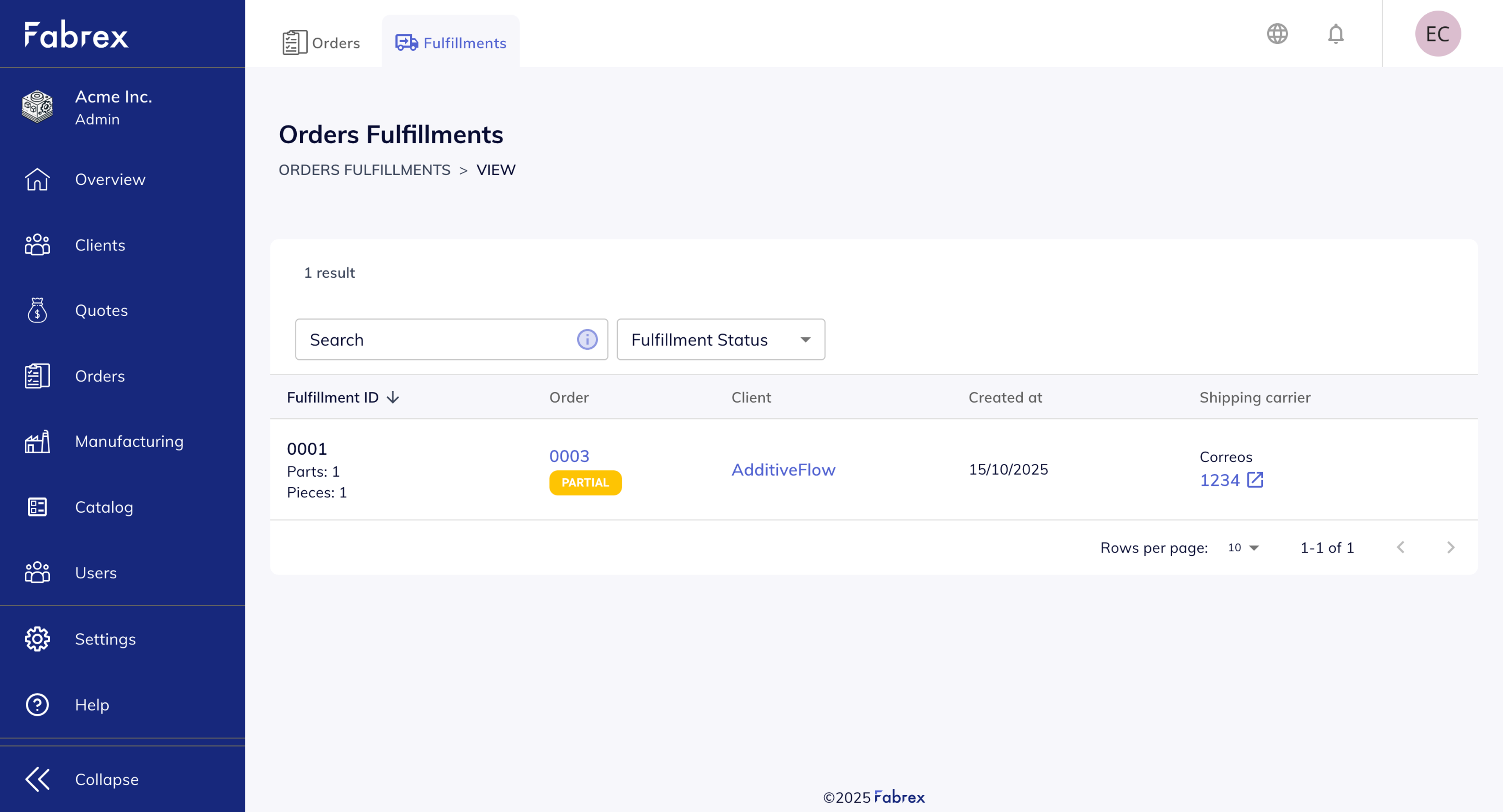Order Fulfillments Tab