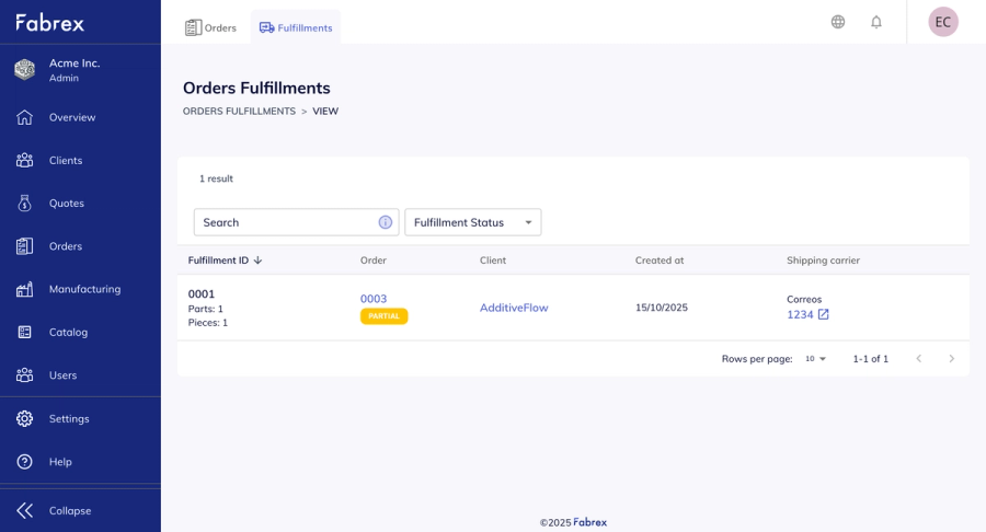 Order Fulfillments Tab