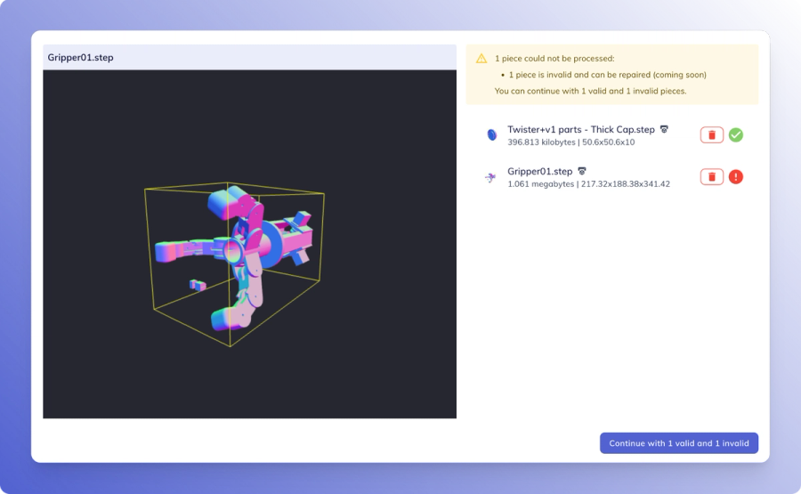 Fabrex step files upload