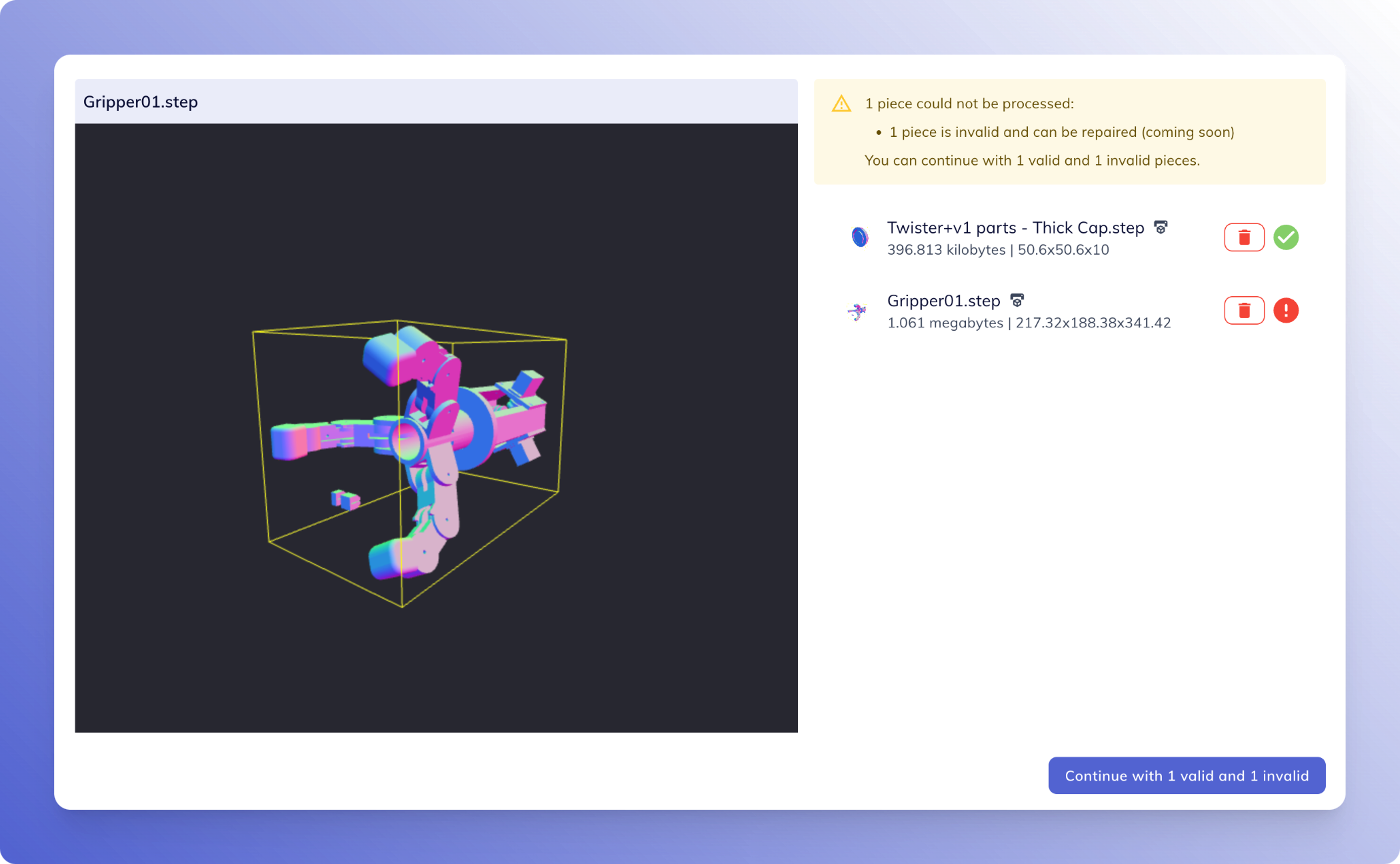 Fabrex step files upload