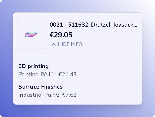 Angebot-Artikelliste mit einem auf eine Zeile gekürzten Teilenamen