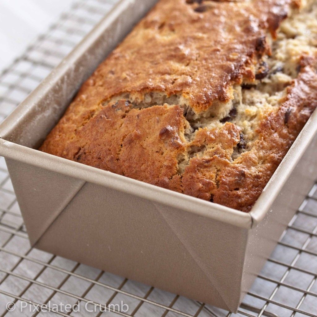 Bourbon and Chocolate Chip Banana Bread out of the oven