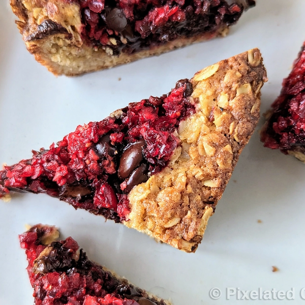 Chocolate cranberry bars on a plate
