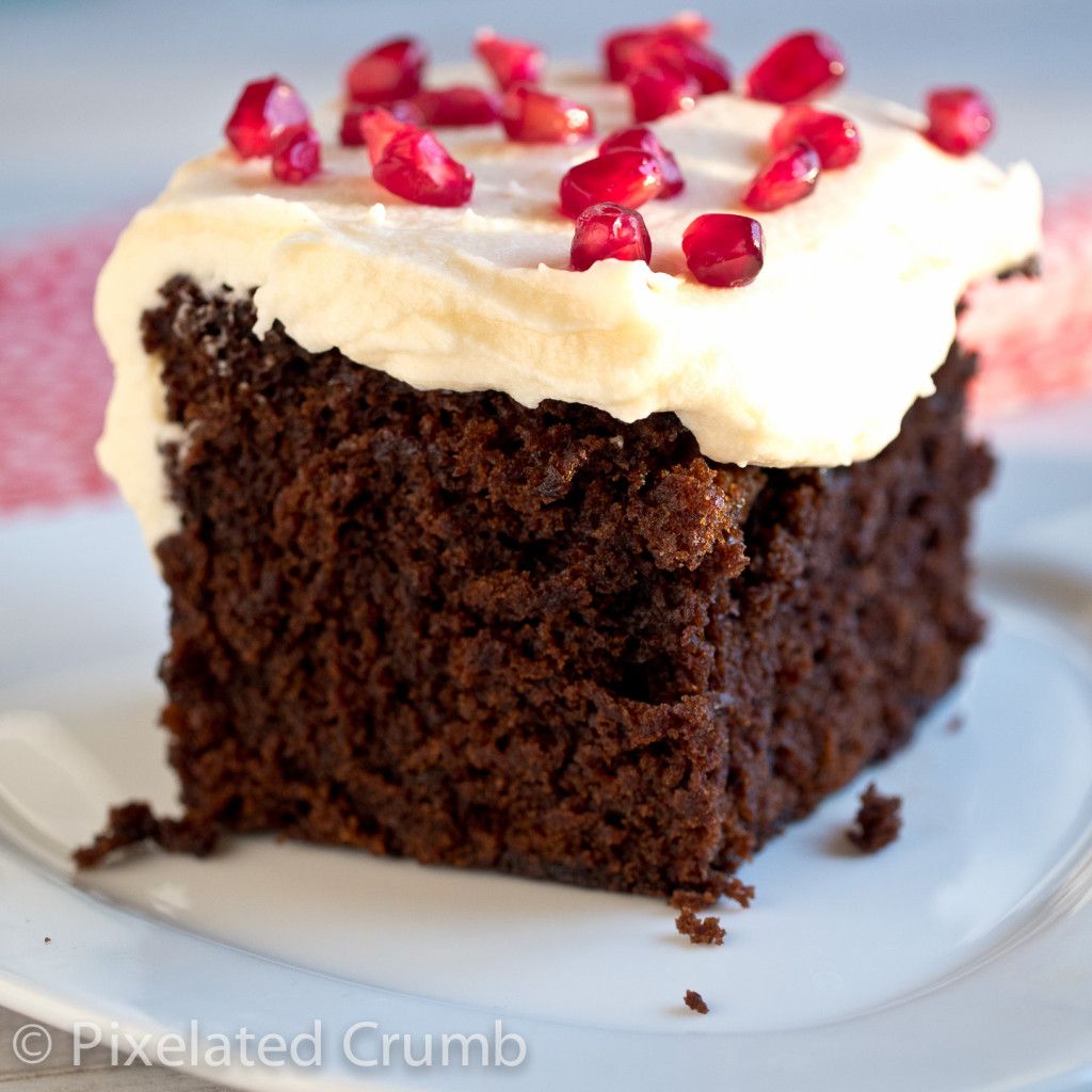 Orange Gingerbread with Cream Cheese Frosting and Pomegranate Seeds