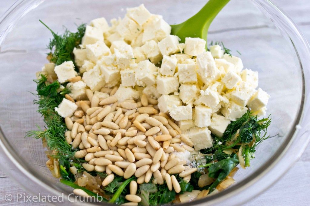 Spinach, pine nuts, feta, and dill