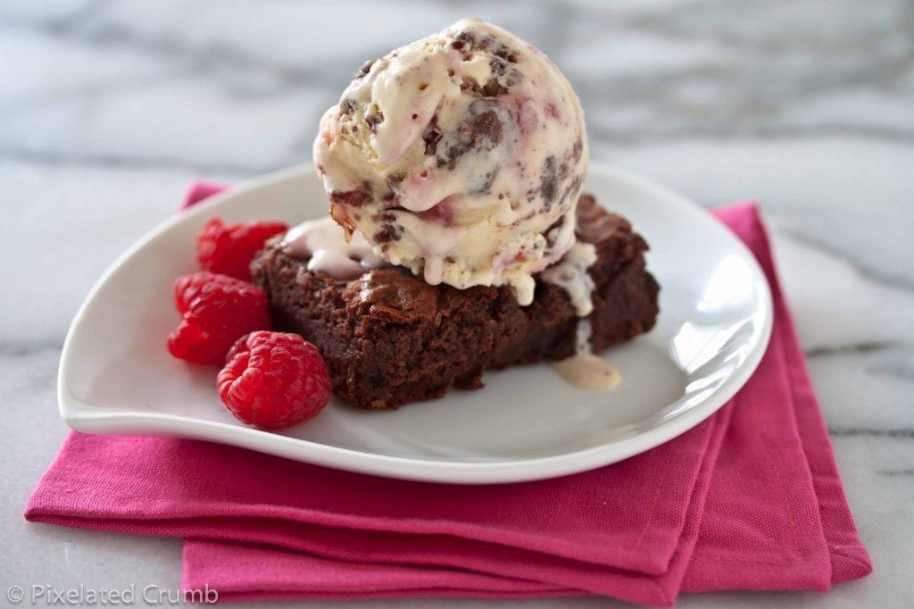 Brownie a la Mode with Raspberry Swirl Brownie Ice Cream