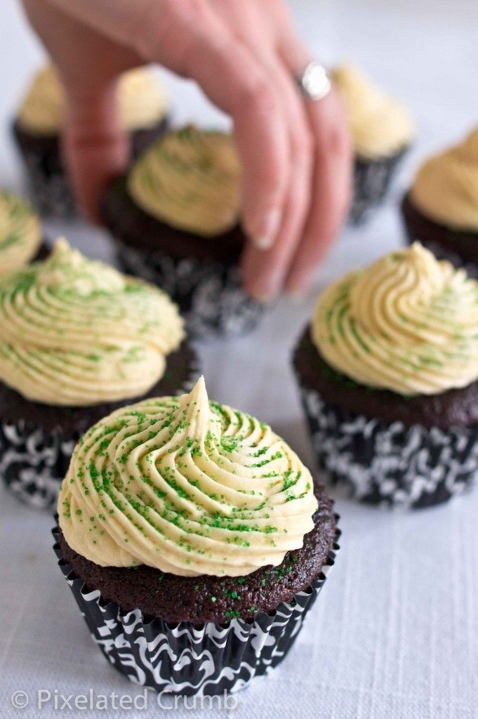Chocolate Stout Cupcakes with Whiskey Ganache Filling and Irish Cream Frosting
