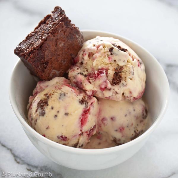 Raspberry Swirl Brownie Ice Cream (with a brownie!)