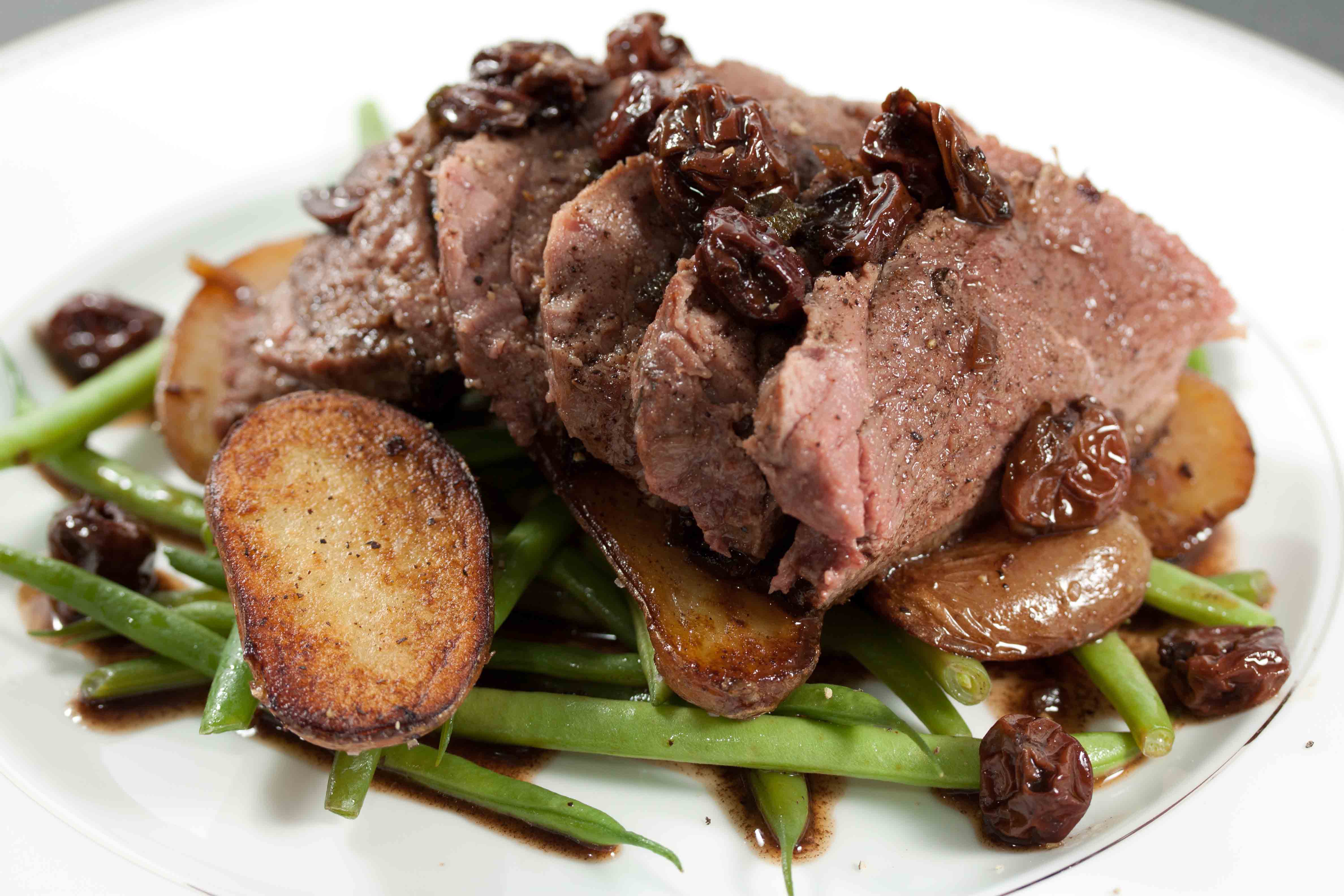 seared duck with balsamic cherry reduction