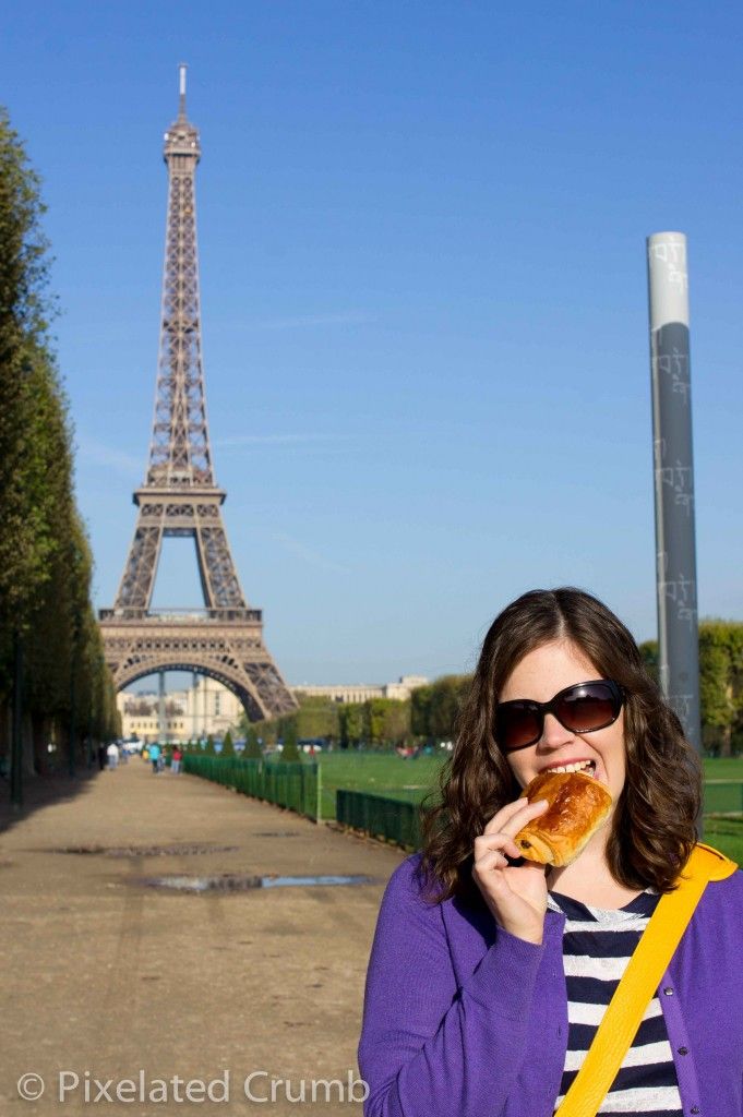 Croissant in front of the Eiffel Tower