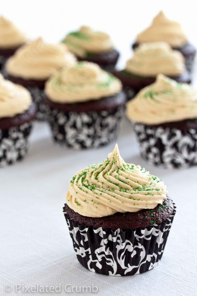 Chocolate Stout Cupcakes with Whiskey Ganache Filling and Irish Cream Frosting