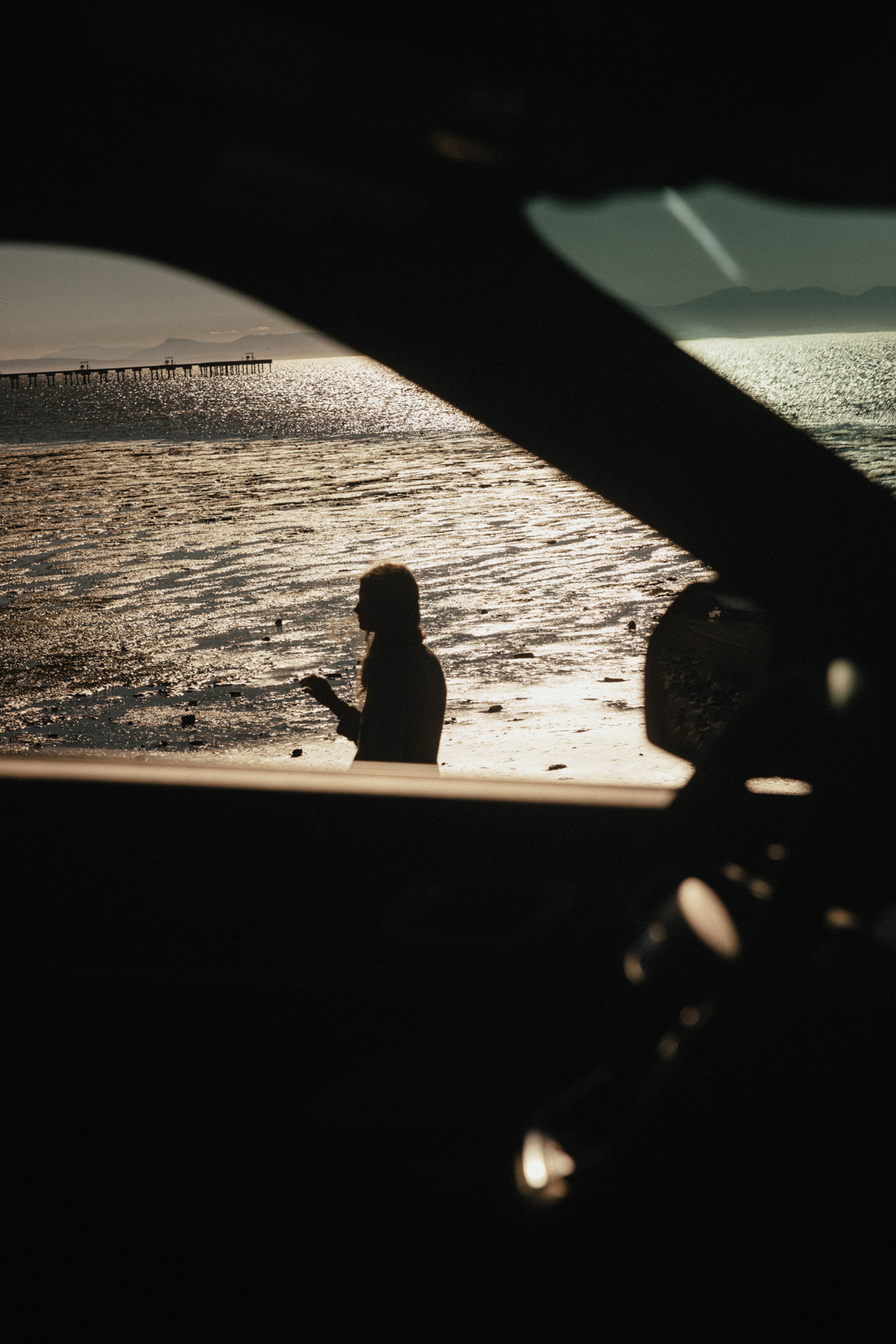 Sunset through driver window
