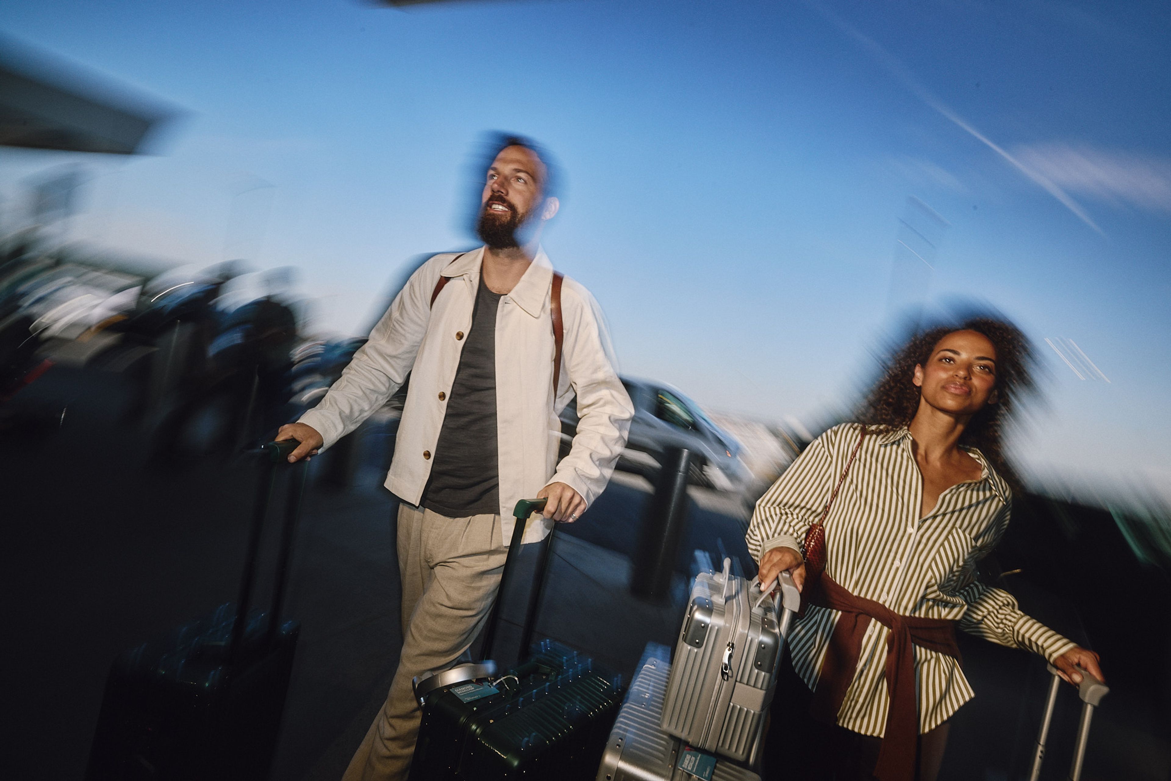 walking luggage blur