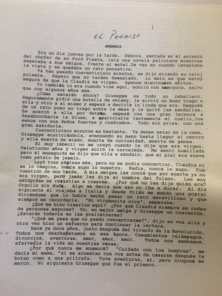 “El paraíso”, inédito de Claribel Alegría (escrito 1995-1996, entregado agosto 1997)