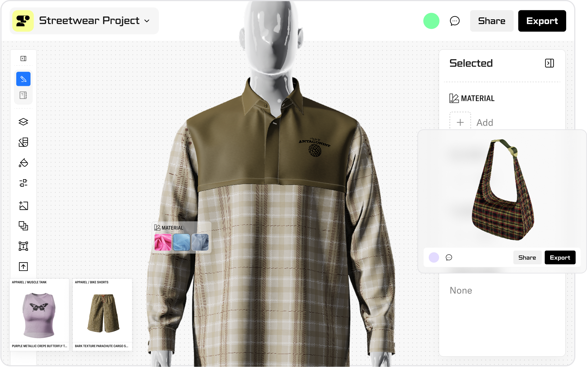 Screen of the app with a green and red shirt