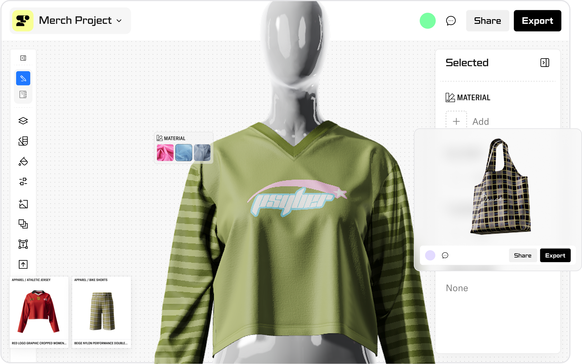 Showing app with merch