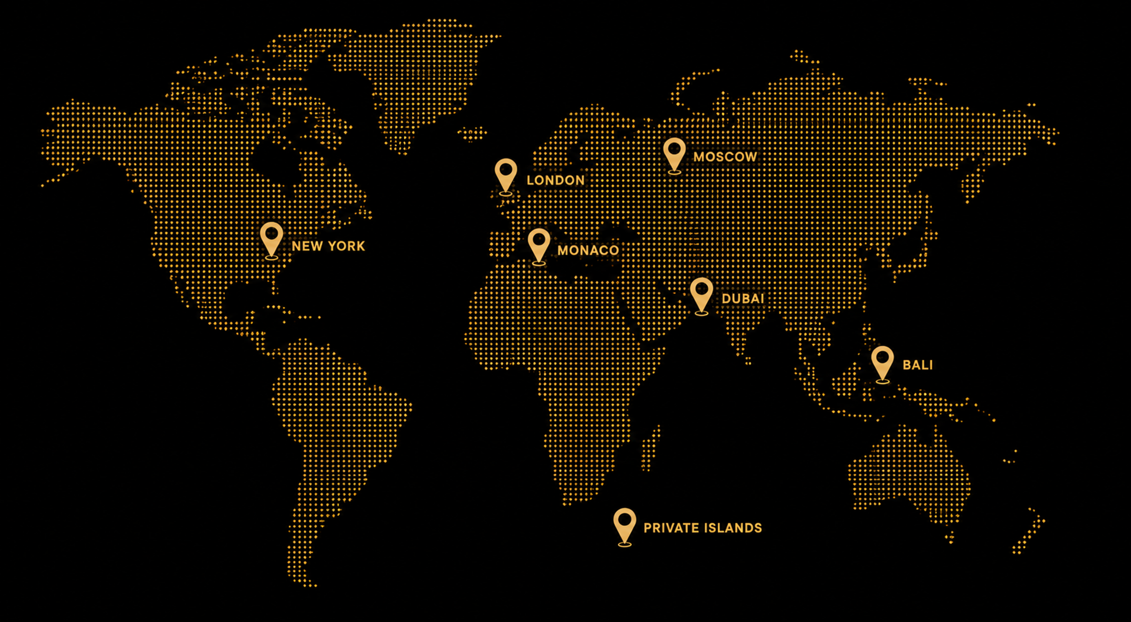 World map with PrivéRevive concierge destinations