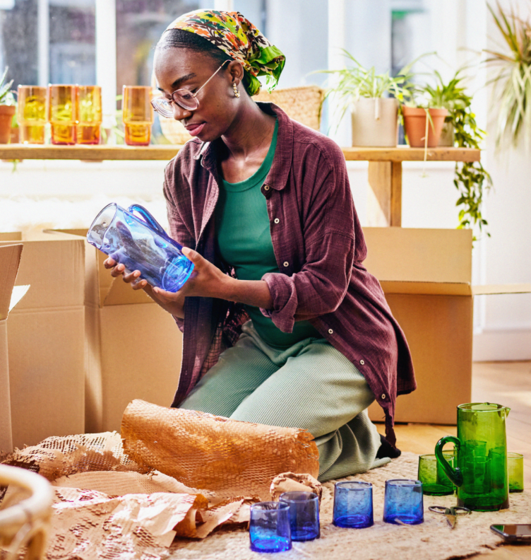 women packaging glass - portrait