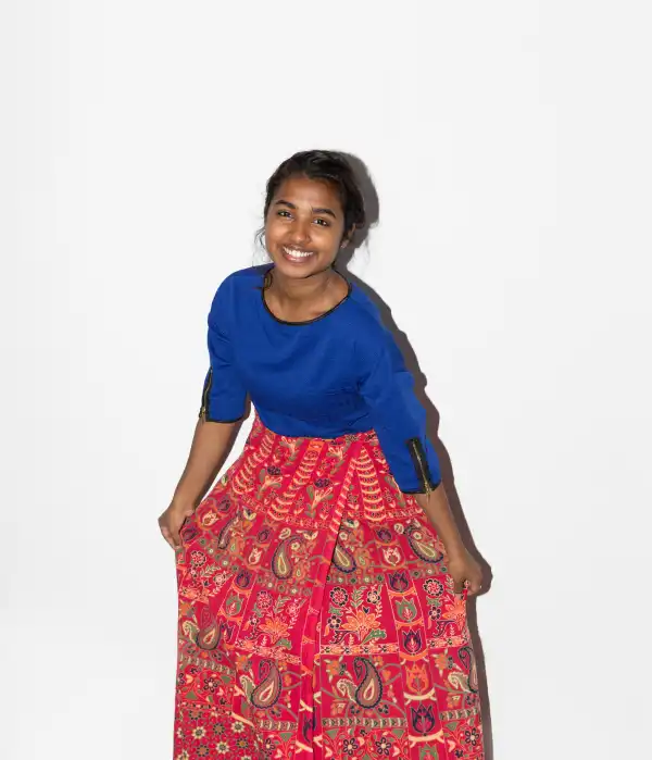 "Not having easy access to home makes me grateful for things that connect me to my roots. This wrap skirt, which was the culmination of my first ever successful bargain at a cheap street market in Mumbai, makes me feel happy and bright and very, very Indian." - Shreya Shreeraman #CELEBRATEWOMEN