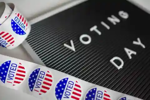 "I voted" stickers and a "Voting Day" Board