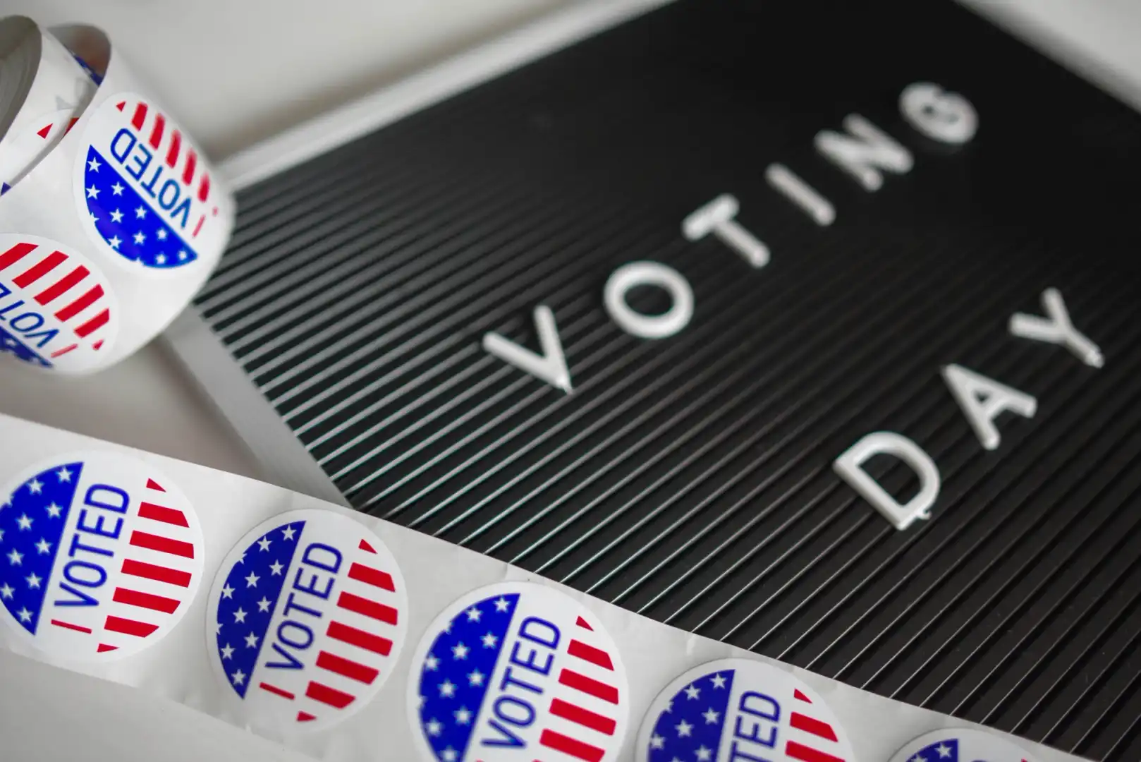"I voted" stickers and a "Voting Day" Board