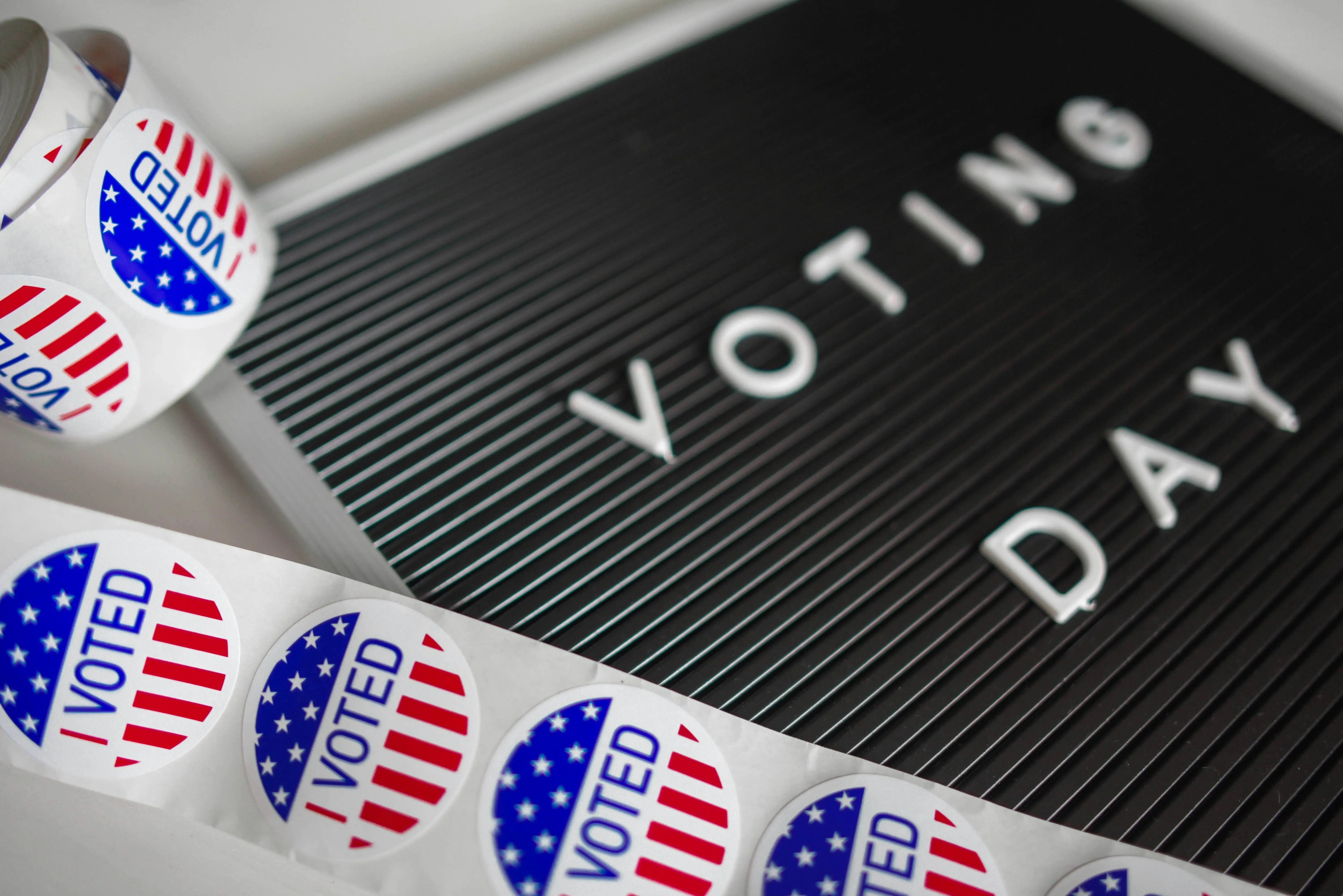 "I voted" stickers and a "Voting Day" Board 