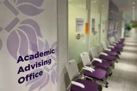 A hallway to the Academic Advising office at NYU Shanghai