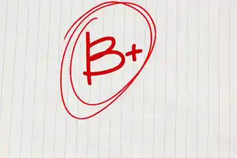 A paper with a B+ circled in red ink