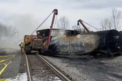 Tipped over train car from the derailment
