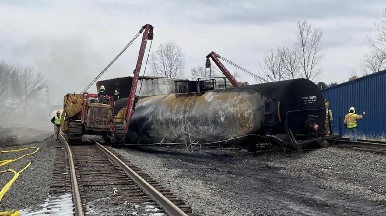 Tipped over train car from the derailment 