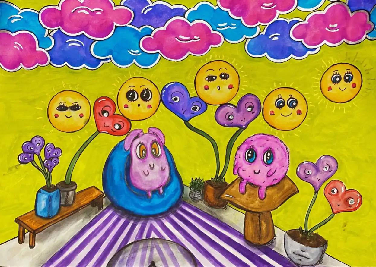 Multi-colored painting of cartoon characters