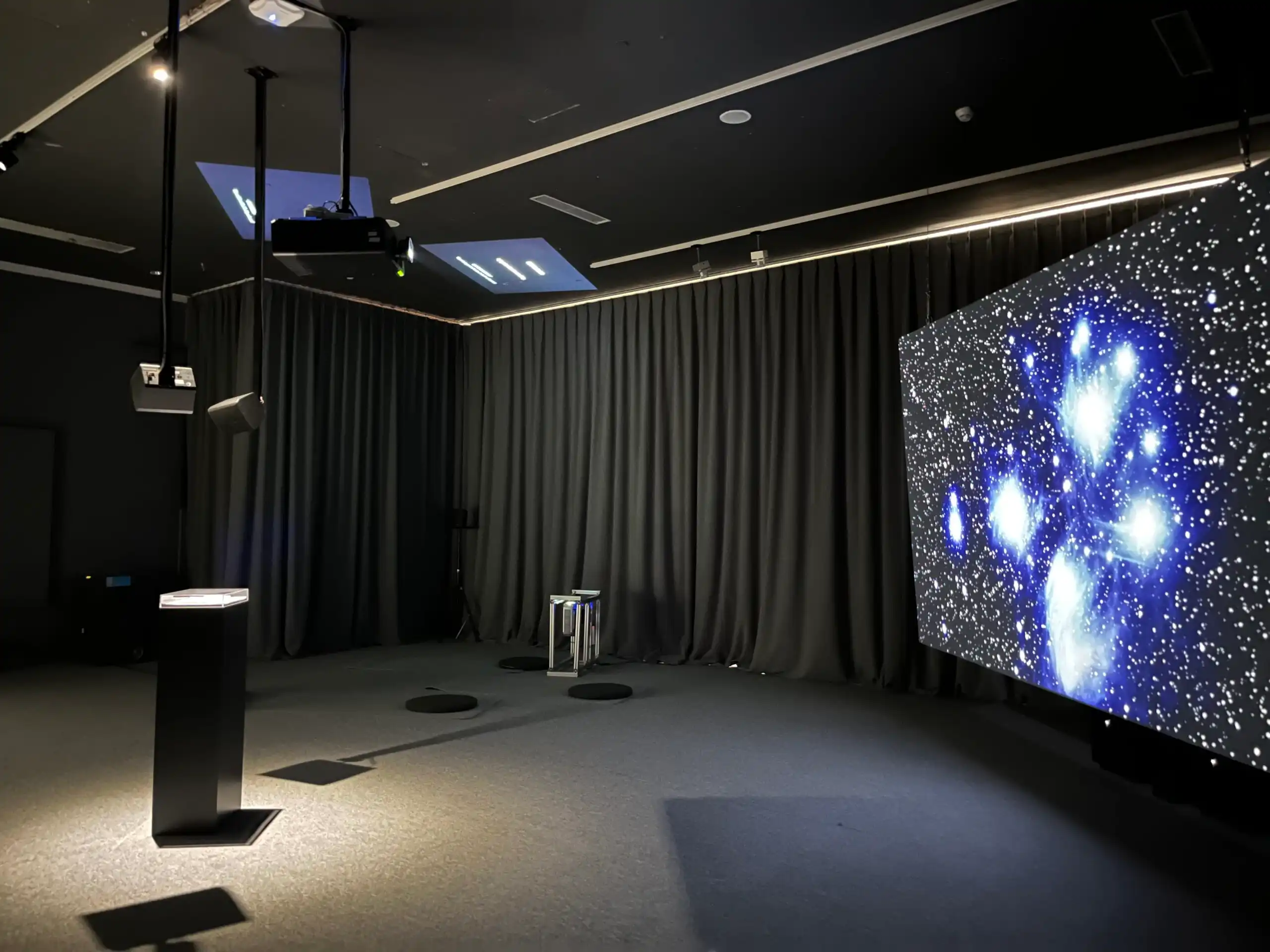 Projector screen with blue stars