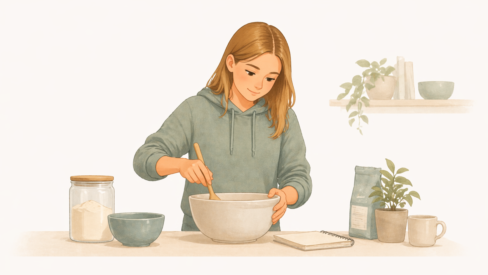 Teen confidently handling a practical task at home, calm and capable