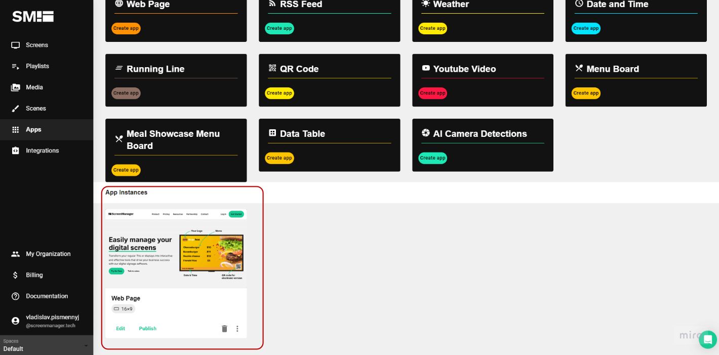 App instances section.